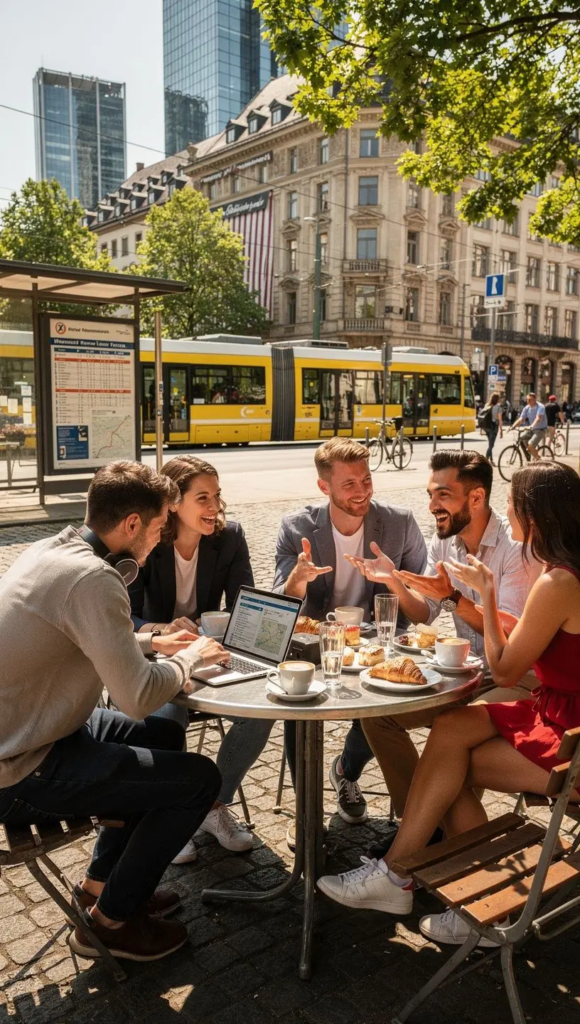 Ein freundlicher Busfahrer, der Passagiere in einen modernen Linienbus einsteigen lässt.